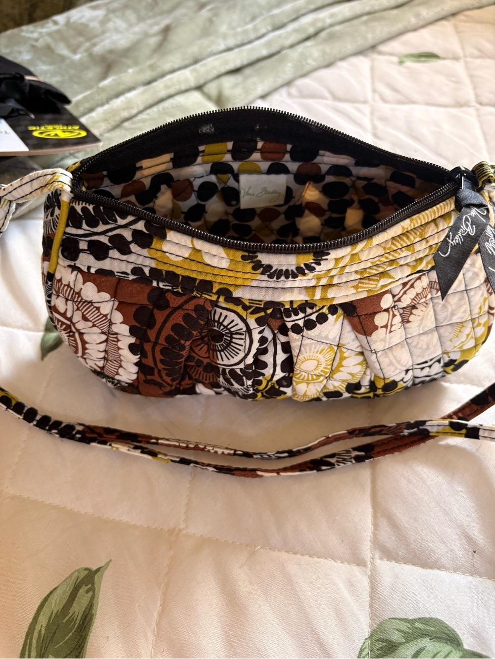 Vera Bradley Brown Yellow Floral Quilted Crossbody Wristlet